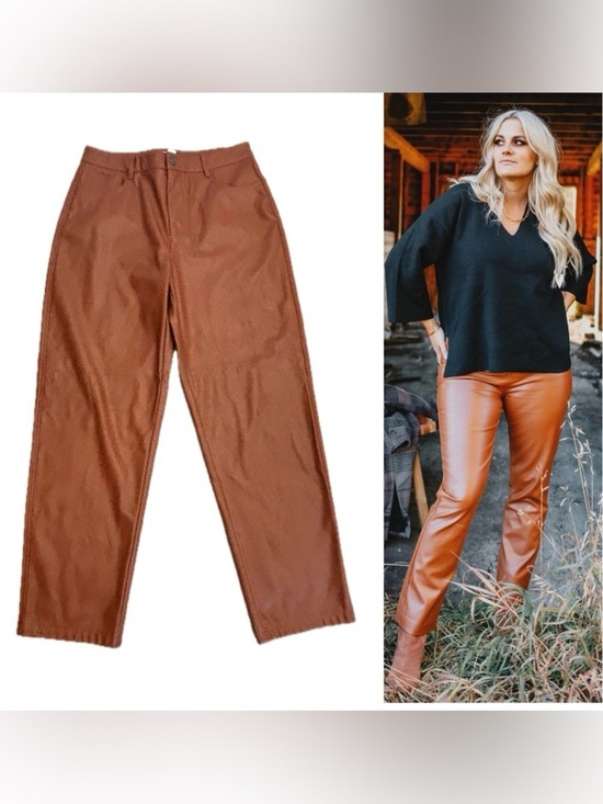Joe Fresh Pants - Joe fresh rust brown burnt orange fauxl leather vegan straight leg pants 8 NWOT